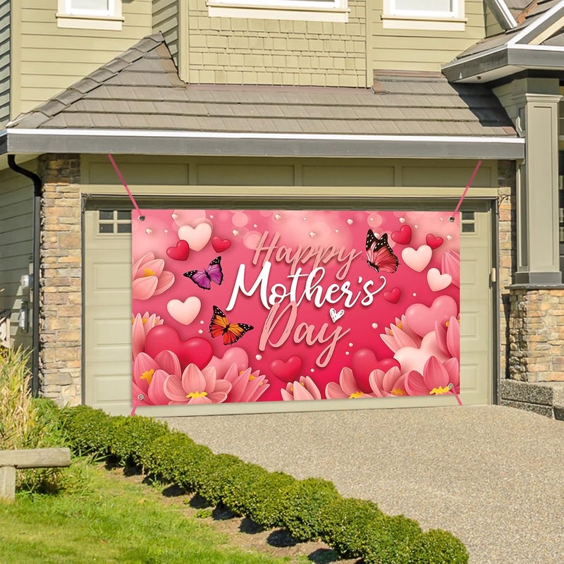 Sophena Large Happy Mother's Day Banner Decorations Mothers Day Flag Outdoor 71x44 Inch,Mom Gifts for Indoor Home House Decor Party Supplies,Yard Sign Background for Photography, Red Pink Heart Flowers - Image 5